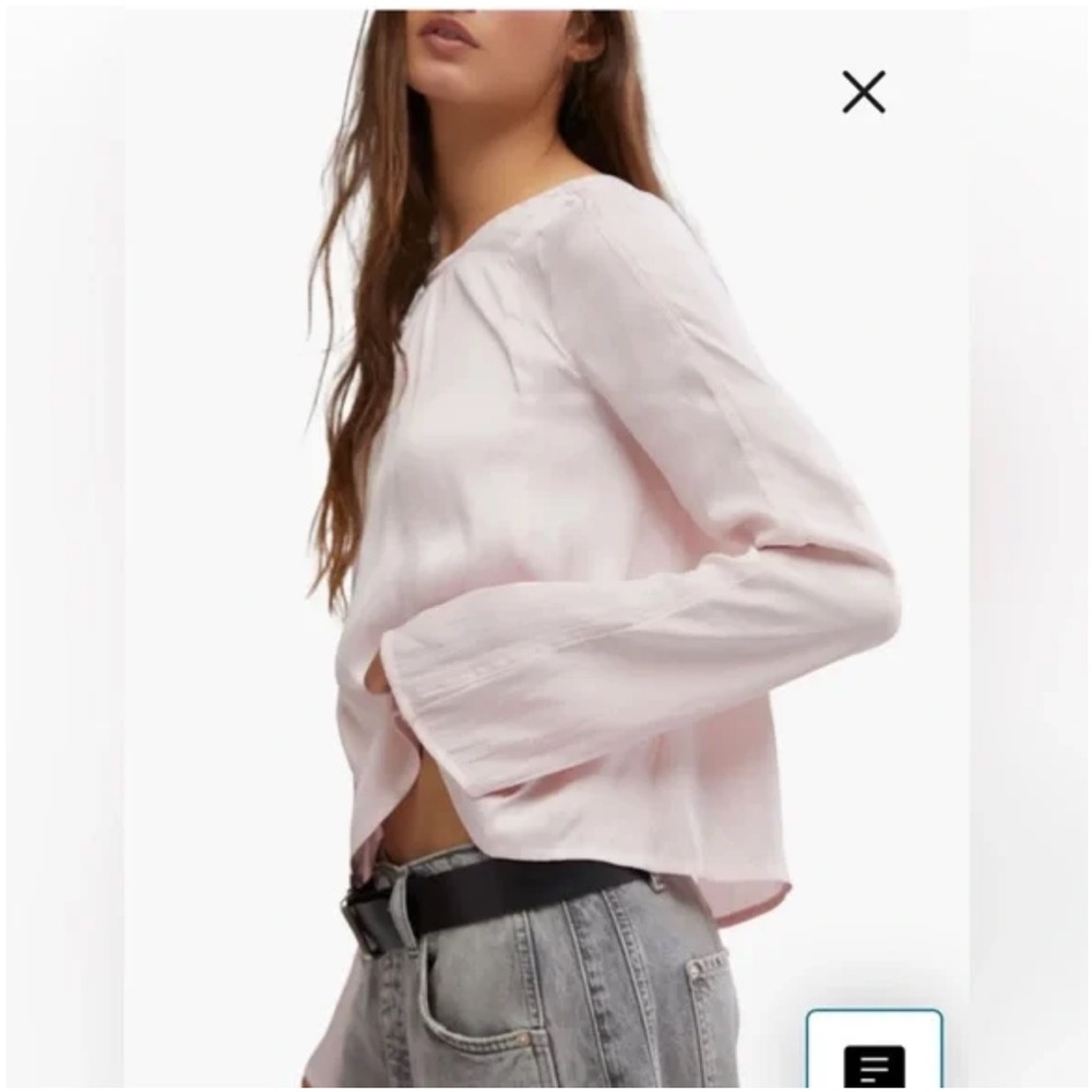 Free People Pink Arabella Tie Back Satin Blouse - Picture 3 of 14